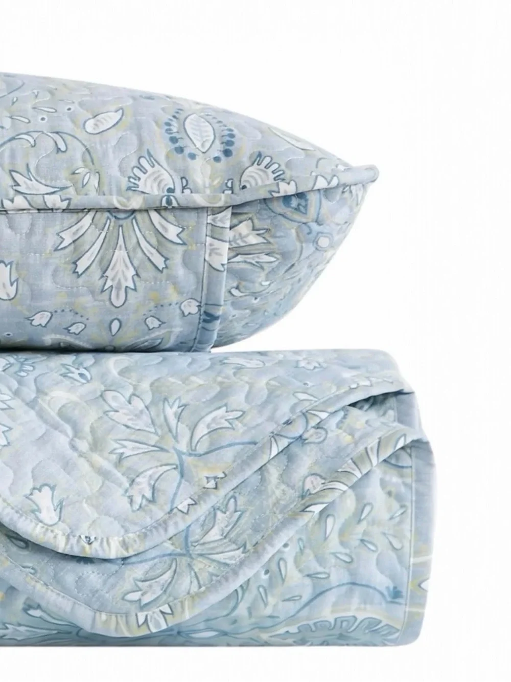 NEW West Elm Light Blue King Size Paisley Bedspread Quilt Sham Pillow Case Set